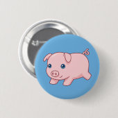 Cute Running Piglet Pig on Blue Button (Vorne & Hinten)