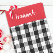 Cute Rustic Calligraphy Simple Red Buffalo Check  Kleiner Weihnachtsstrumpf
