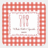 Cute Rustic Farmhouse Gingham Bakery Labels Quadratischer Aufkleber (Vorderseite)