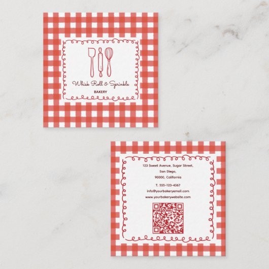 Cute Rustic Farmhouse Gingham Bakery Quadratische Visitenkarte (Vorne/Hinten)