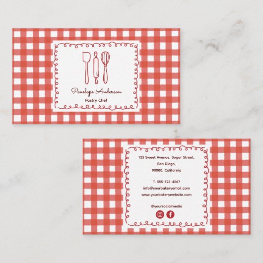 Cute Rustic Farmhouse Gingham Chef Visitenkarte (Vorne/Hinten)