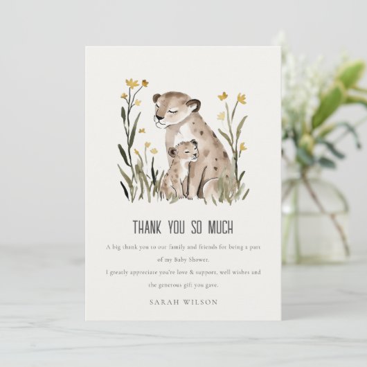 Cute Rustic Mum and Baby Tiger Foliage Baby Shower Dankeskarte (Stehend Vorderseite)