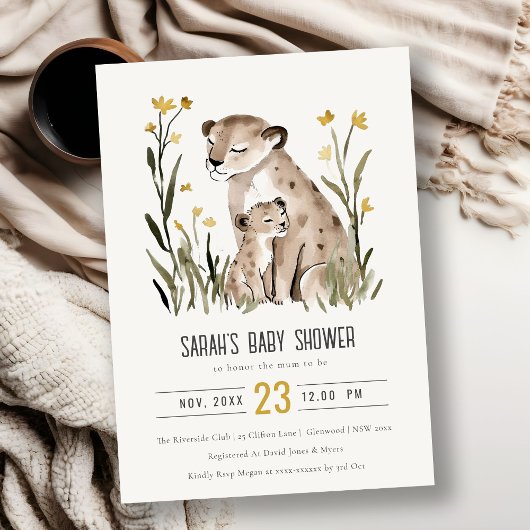 Cute Rustic Mum and Baby Tiger Foliage Baby Shower Einladung