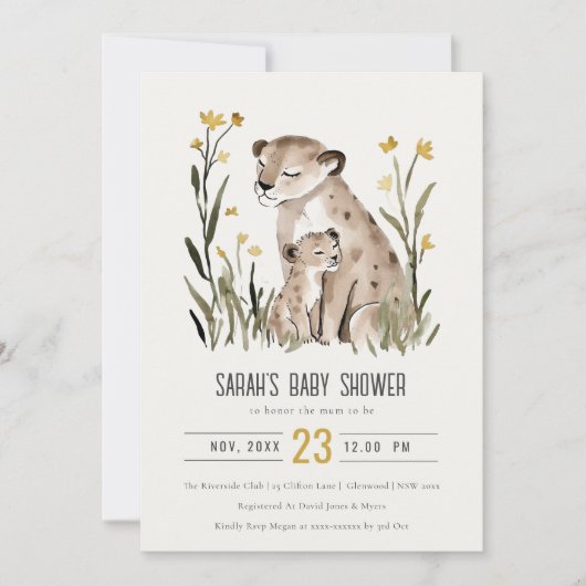 Cute Rustic Mum and Baby Tiger Foliage Baby Shower Einladung (Vorderseite)