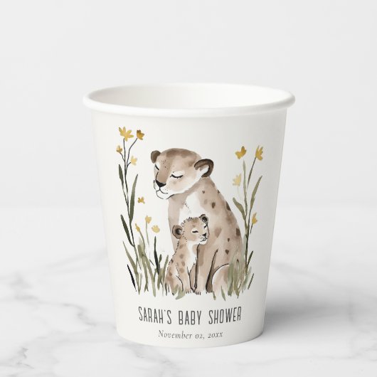 Cute Rustic Mum and Baby Tiger Foliage Baby Shower Pappbecher (Rückseite)