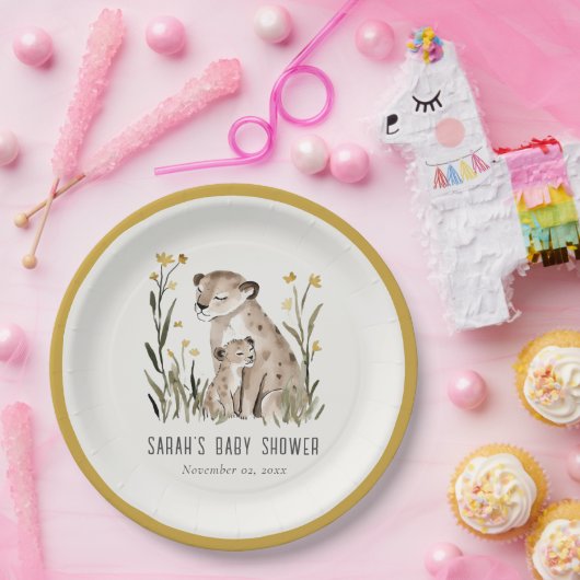 Cute Rustic Mum and Baby Tiger Foliage Baby Shower Pappteller (Party)