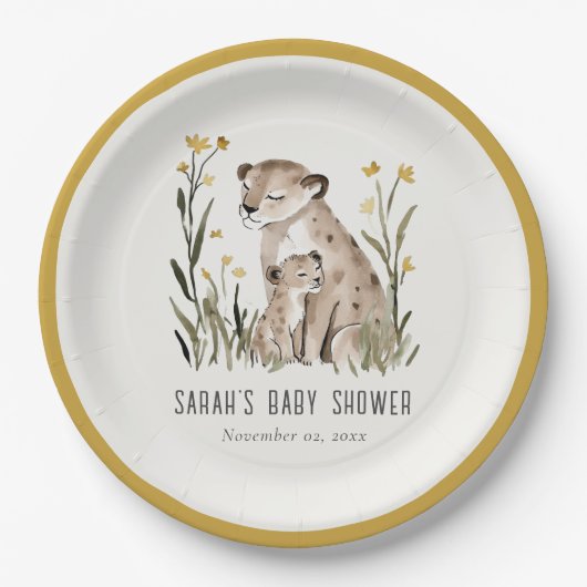 Cute Rustic Mum and Baby Tiger Foliage Baby Shower Pappteller (Vorderseite)