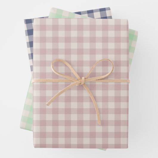 Cute Rustic Pink Green Blue Gingham Plaid Pattern Geschenkpapier Set (Beispiel)