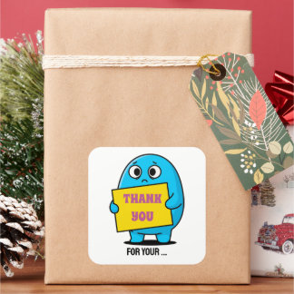 Cute Sad Blue Character Thank You  Quadratischer Aufkleber