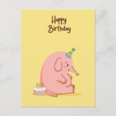 Cute Sad Elephant Birthday Card – Whimsical Pastel Postkarte (Vorderseite)