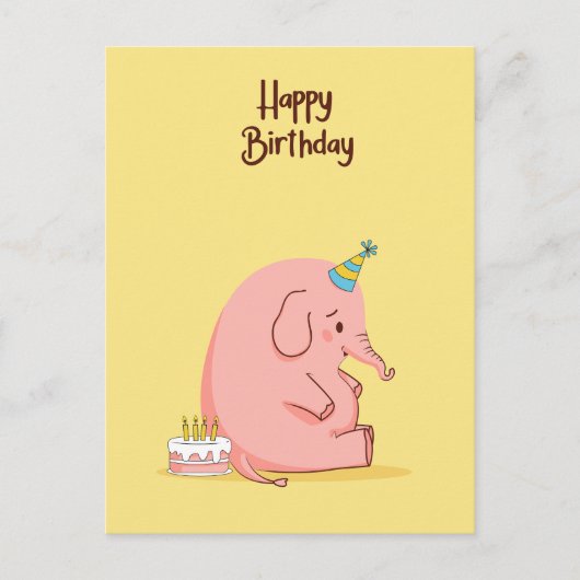Cute Sad Elephant Birthday Card – Whimsical Pastel Postkarte (Vorderseite)