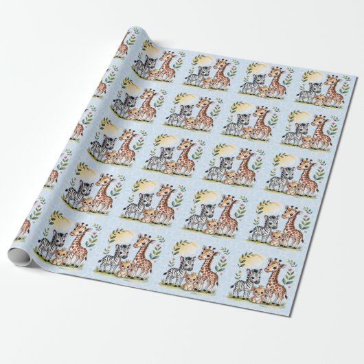 Cute Safari Animal Trio Boy Baby Shower Geschenkpapier (Ungerollt)