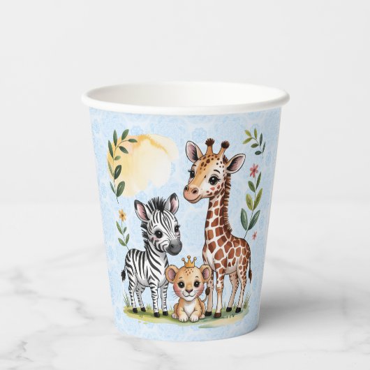 Cute Safari Animal Trio Boy Baby Shower Pappbecher (Rückseite)