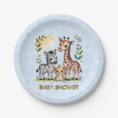 Cute Safari Animal Trio Boy Baby Shower Pappteller (Vorderseite)