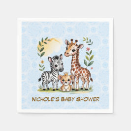 Cute Safari Animal Trio Boy Baby Shower Serviette