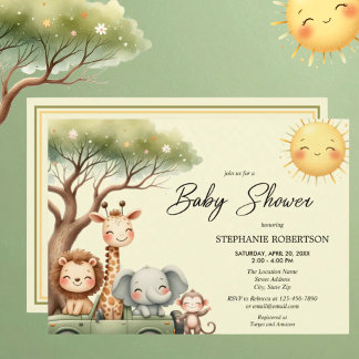 Cute safari animals gender neutral baby shower einladung
