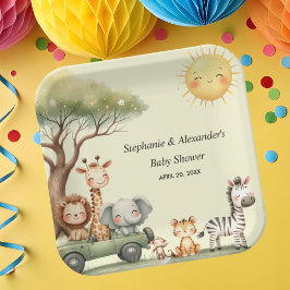 Cute safari animals gender neutral baby shower pappteller