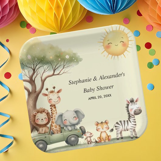 Cute safari animals gender neutral baby shower pappteller
