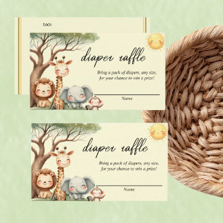 Cute Safari Animals gender neutral diaper raffle  Mitteilungskarte