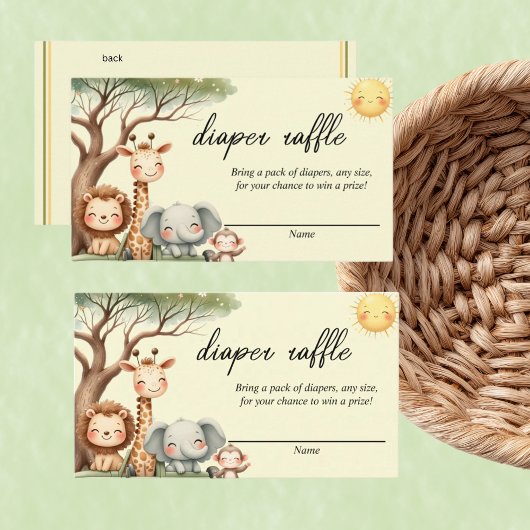 Cute Safari Animals gender neutral diaper raffle  Mitteilungskarte