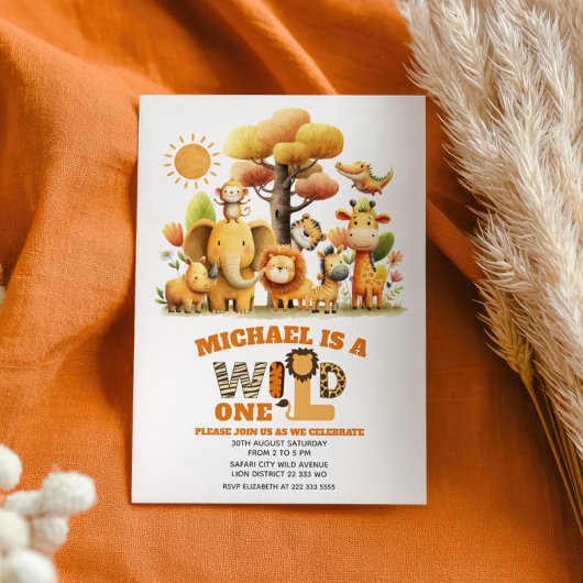 Cute Safari Animals Jungle WILD ONE 1st Birthday  Einladung