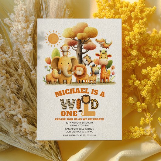 Cute Safari Animals Jungle WILD ONE 1st Birthday  Einladung