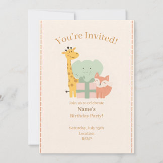 Cute Safari Animals Kids Birthday Invitation Card Einladung
