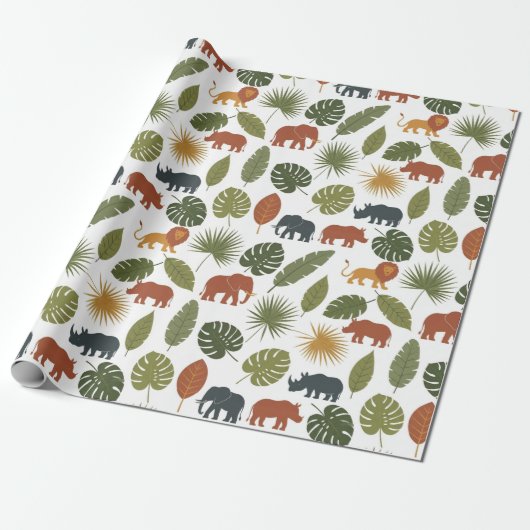 Cute Safari Animals & Leaves Birthday  Geschenkpapier (Ungerollt)