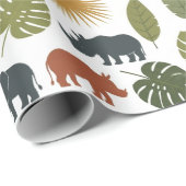 Cute Safari Animals & Leaves Birthday  Geschenkpapier (Rolleneckpunkt)