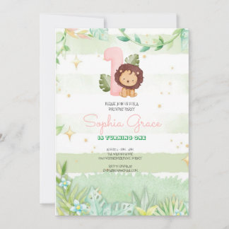 Cute Safari Animals primer cumpleaños Einladung