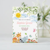 Cute Safari Animals primer cumpleaños Einladung (Stehend Vorderseite)