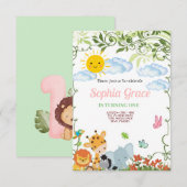 Cute Safari Animals primer cumpleaños Einladung (Vorne/Hinten)