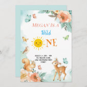 Cute Safari Animals primer cumpleaños Einladung (Vorne/Hinten)