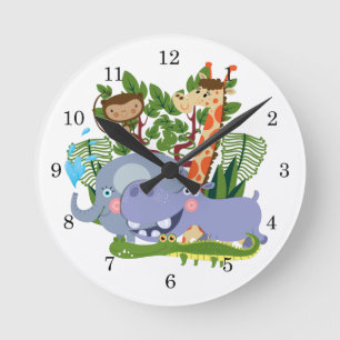 Cute Safari Animals Runde Wanduhr
