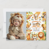 Cute Safari Animals WILD ONE 1st Birthday Photo  Einladung (Vorderseite)