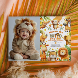 Cute Safari Animals WILD ONE 1st Birthday Photo Einladung