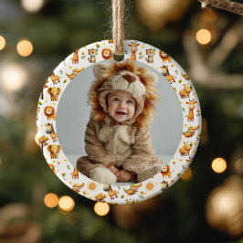 Cute Safari Animals WILD ONE 1st Birthday Photo Keramik Ornament