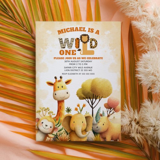 Cute Safari Animals WILD ONE ZOO 1st Birthday  Einladung