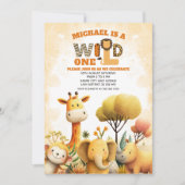 Cute Safari Animals WILD ONE ZOO 1st Birthday  Einladung (Vorderseite)