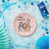 Cute Safari Animals With Pink Florals Pappteller (Party)