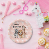 Cute Safari Animals With Pink Florals Pappteller (Party)