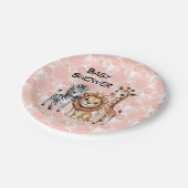 Cute Safari Animals With Pink Florals Pappteller (Schrägansicht)