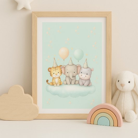 Cute Safari Baby Animal Wall Art Poster