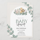 Cute Safari Jungle Animals Eucalyptus Leaves Einladung (Vorne/Hinten)