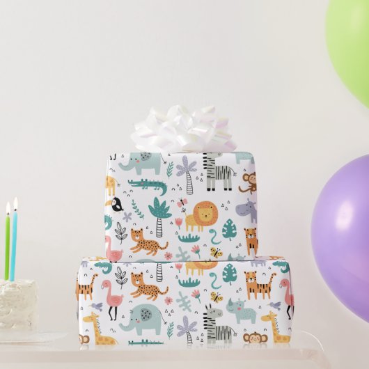 Cute Safari Jungle Animals Personalized Baby Name Geschenkpapier (Partygeschenke)