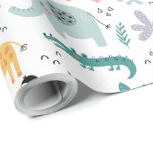 Cute Safari Jungle Animals Personalized Baby Name Geschenkpapier (Rolleneckpunkt)