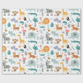 Cute Safari Jungle Animals Personalized Baby Name Geschenkpapier (Flach)