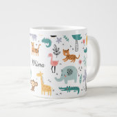 Cute Safari Jungle Animals Personalized Baby Name Jumbo-Tasse (Vorderseite Rechts)