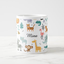 Cute Safari Jungle Animals Personalized Baby Name Jumbo-Tasse