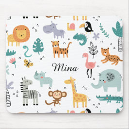 Cute Safari Jungle Animals Personalized Baby Name Mousepad